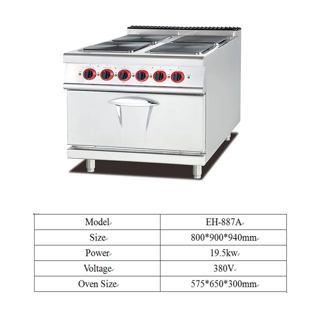 Electric Range Cooker 4 Square Burners Hotplate with Electric Oven Eh-887A