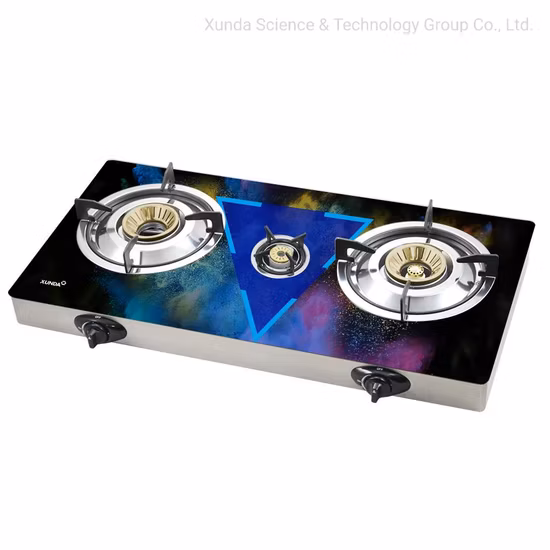 Xunda Table Top Gas Stove Customized 3D Glass Panel High Efficiency Whirlwind Tornado Flame Gas Burners